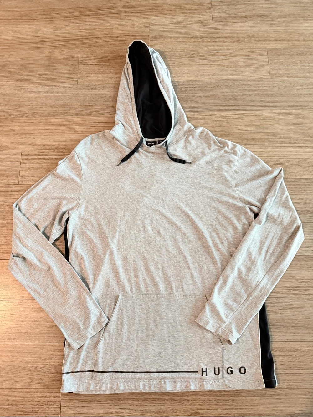 HUGO BOSS Men's Large Gray Black Stretch Cotton Lightweight Logo Hoodie